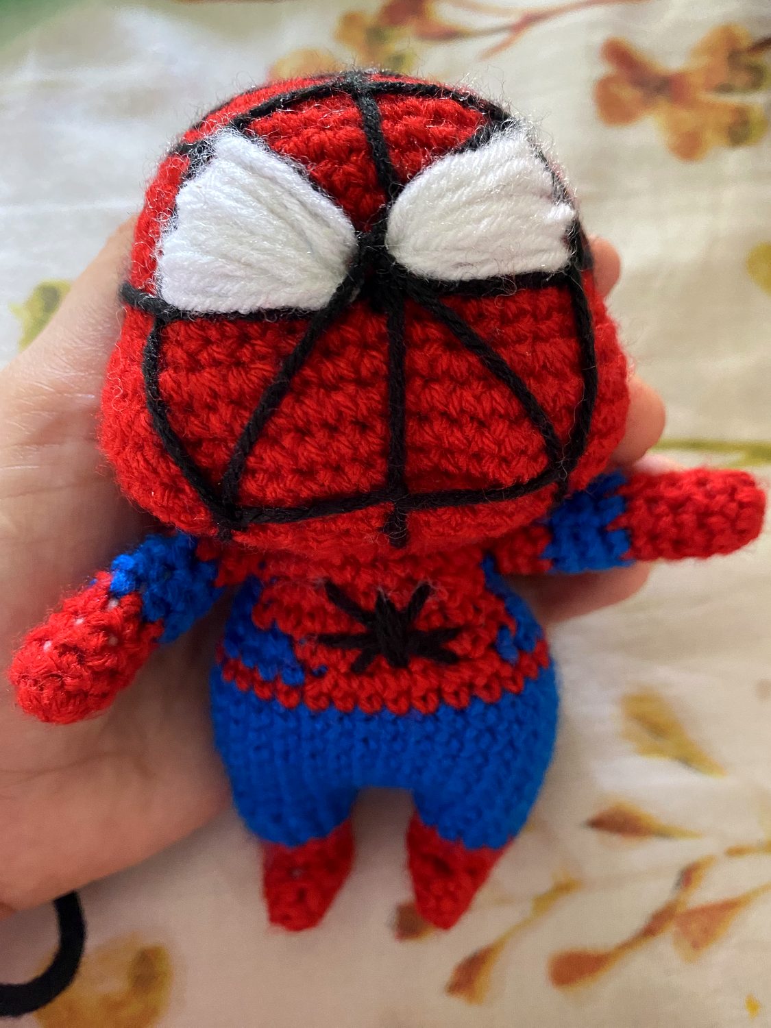 A crochet Spider-Man made at Srijan